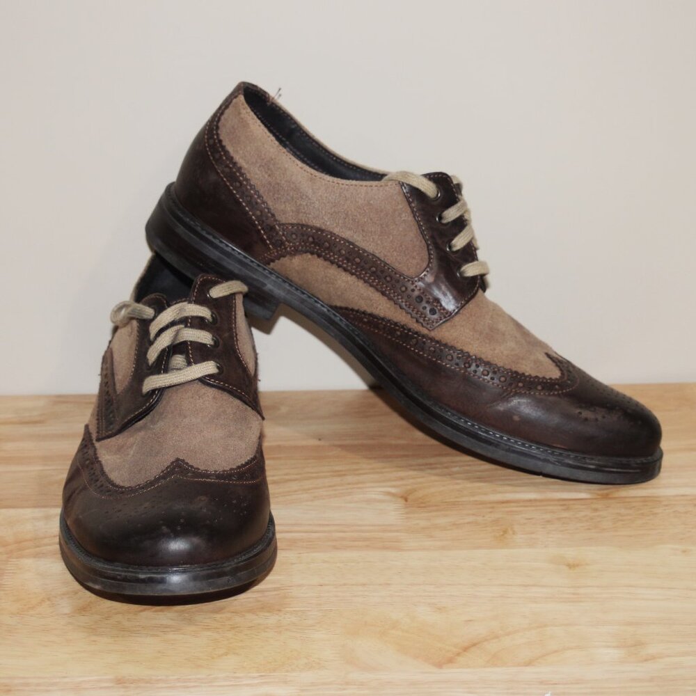 14a EUC MENS JOHNSTON & MURPHY WING TIP SHOES BROWN 13